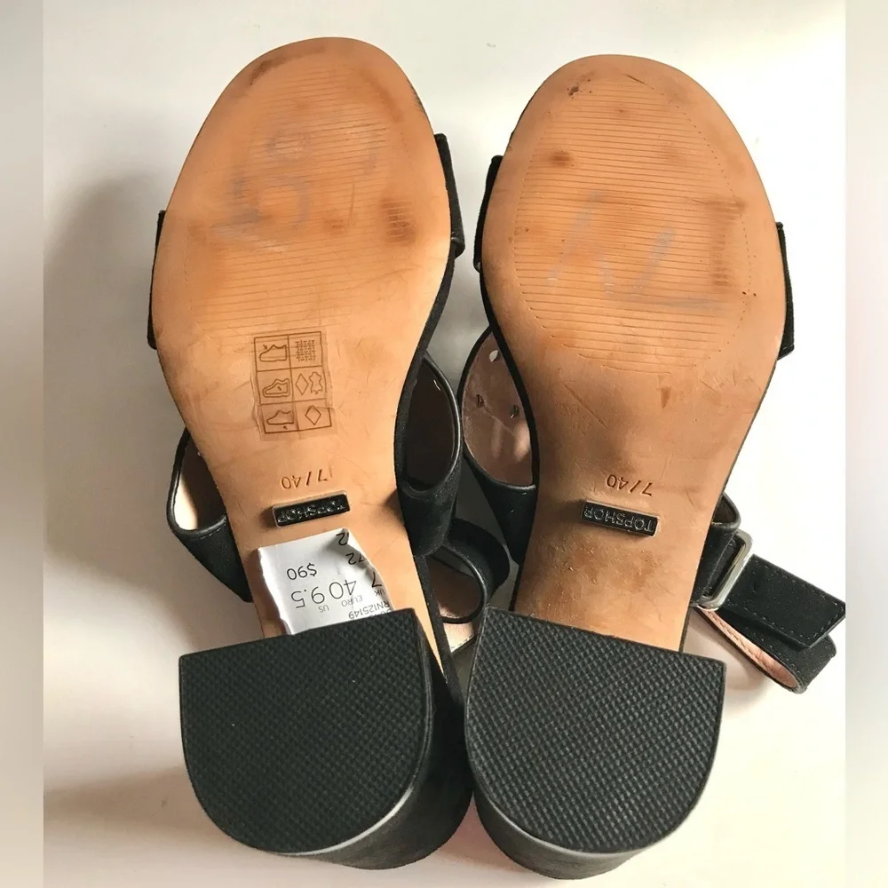 TOPSHOP Black Suede Silver Grommet Block Heel Ankle Strap Slingback Heel NWT 9.5 - Picture 8 of 16